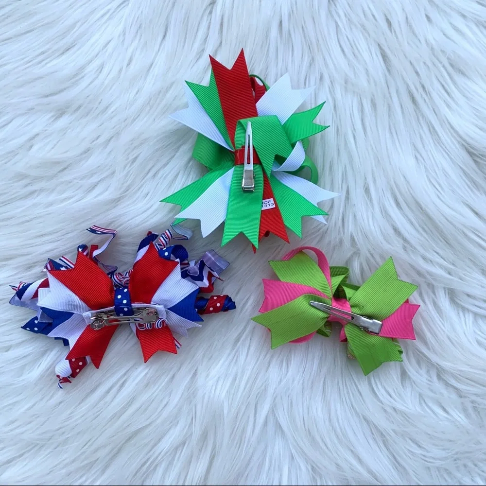 Bundle of 3 Holiday Hair Bow Clips Toddler Girl OS